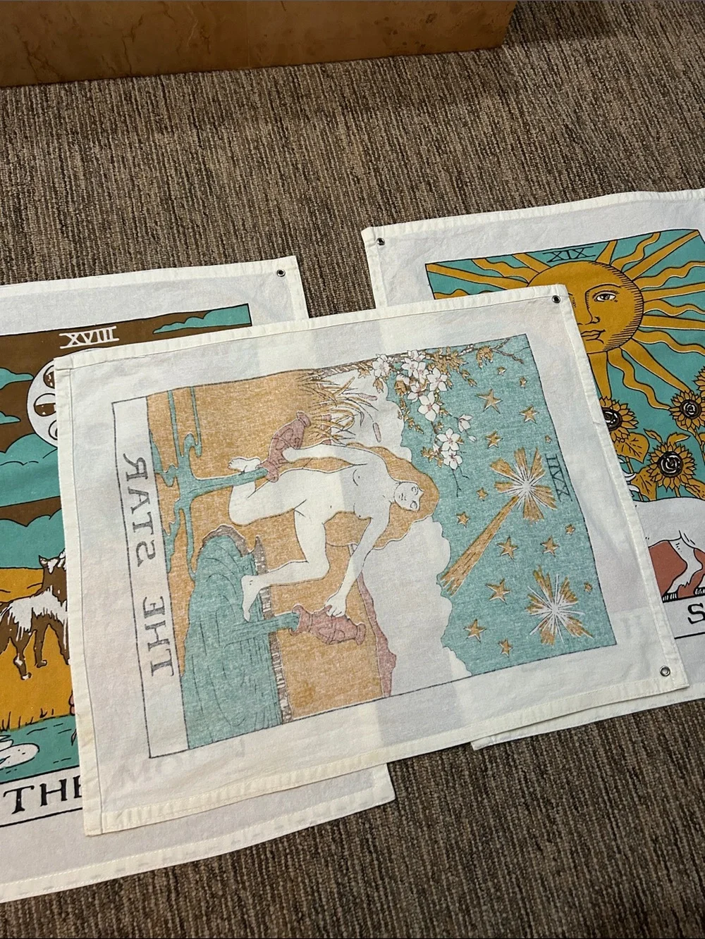 URBAN OUTFITTERS Set of 3 Tarot Card Art Wall Tapestries - Moon, Sun & Star